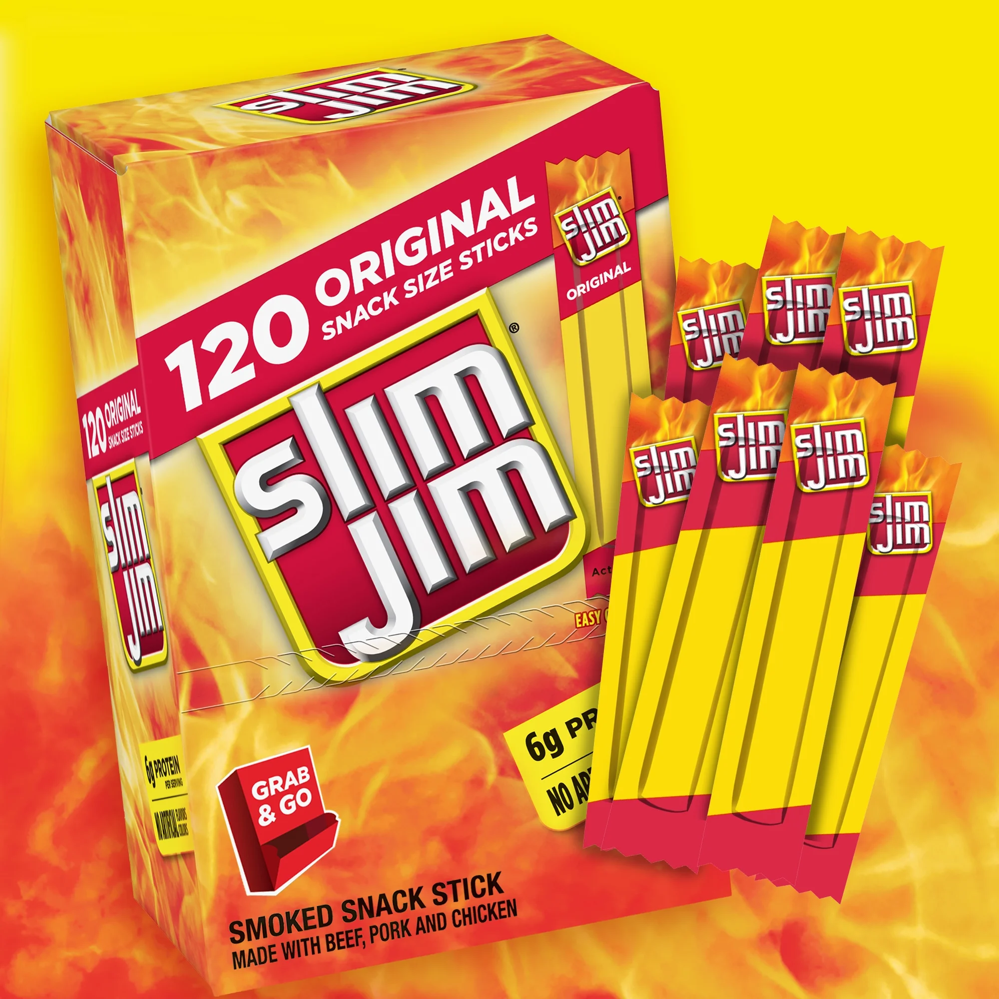 Slim Jim Smoked Snack Sticks, Original, 0.28 Ounce (Pack of 120)