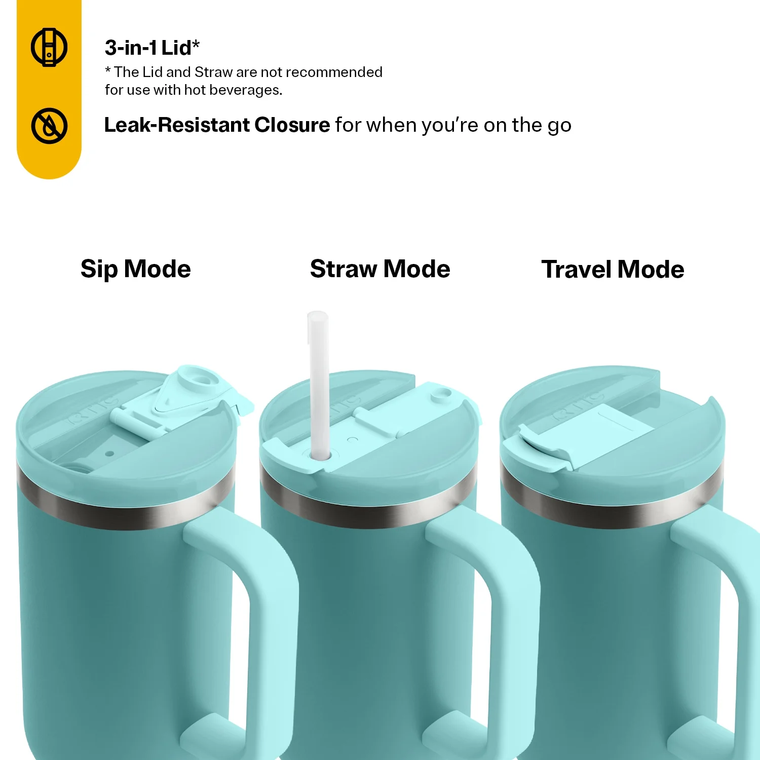 RTIC 40 OZ Ceramic Lined Road Trip Tumbler, Leak-Resistant Lid with Straw, Lagoon