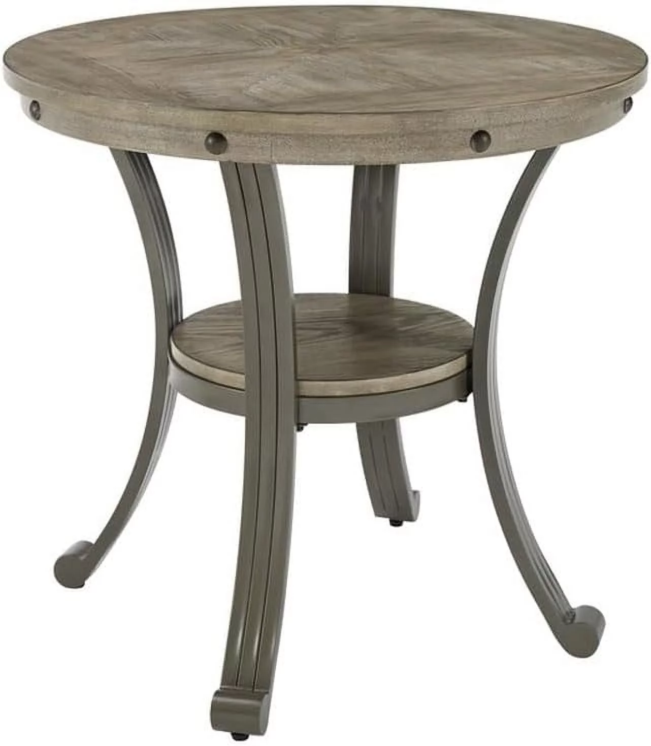 Linon Metal And Wood Round Side Accent Table In Pewter