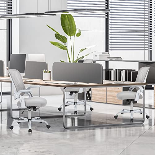 Home Office Desk Chair, Ergonomic Computer Managerial Executive Chairs Mid-Back Work Swivel Task Chairs with Wheels, Lumbar Support, Comfy Flip-up Armrest for Gaming, Study, Student