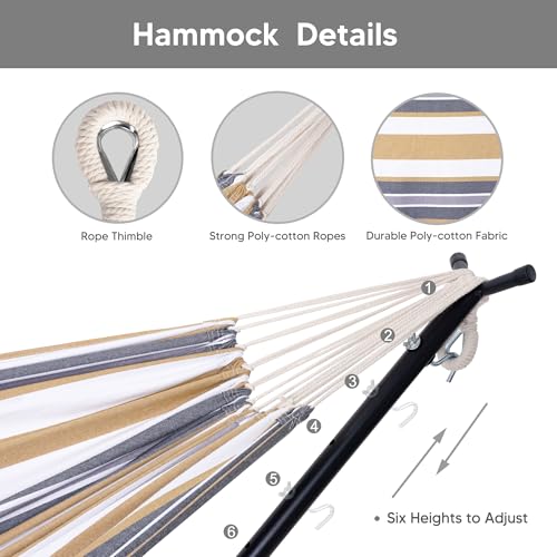 SUNCREAT 2-in-1 Hammocks Hammock Chair with Stand, 475 lbs Capacity, Heavy Duty Two Person Hammock with Stand, Patent Pending, Blue Stripe