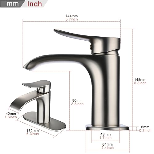 Tall Vessel Sink Faucet Bathroom Waterfall Faucet Brushed Gold Finished Single Handle Matte Black Vanity Bathroom Faucet Basin Mixer Tap with Water Supply Hose and Pop Up Sink Drain