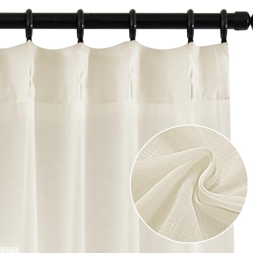 Natural Pinch Pleated Curtains 2 Panels, Linen Textured Semi Sheer Curtain 84 Inches Long Back Tab Light Filtering Voile Window Drapes for Living Room, Bedroom, Farmhouse, 40 Inch x 84 Inch