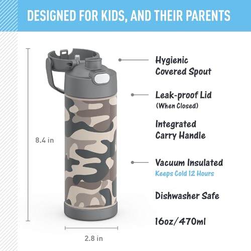THERMOS FUNTAINER 16 Ounce Stainless Steel Vacuum Insulated Bottle with Wide Spout Lid, Apricot