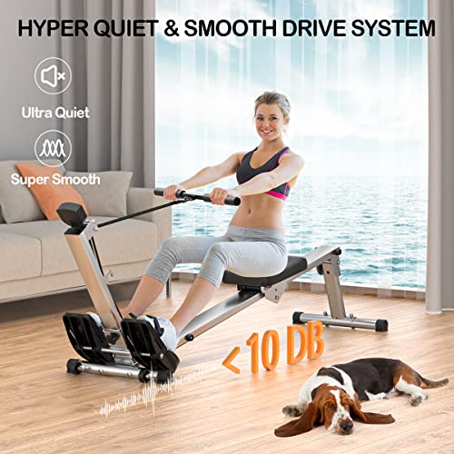 Rowing Machine for Home Use, LUBBYGIM Rowing Machine Foldable Rower with LCD Monitor - Hyper-Quiet & Smooth - 2024 Upgraded Version with 300LBS Loading Capacity