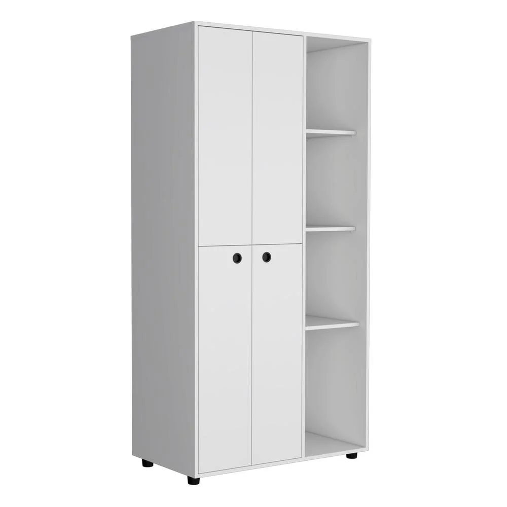 Depot E-Shop Minto 2-Door Armoire with Metal Rods, Drawer and 4 Open Shelves, White