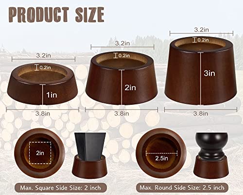 Wooden Furniture Risers Blocks - 1 inch Set of 4 Bed Risers, Heavy Duty Solid Wood Round Risers support 8000 lbs, Sofa Riser with Non-Slip Pad, Create Storage Space and Easy cleaning for the sweeper