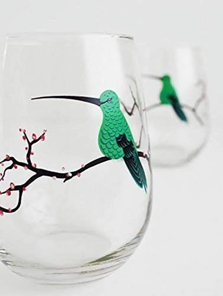 Hummingbird Glassware, Hummingbird Glasses - Set Of 4 Stemless Hummingbird Glasses, Painted Glasses