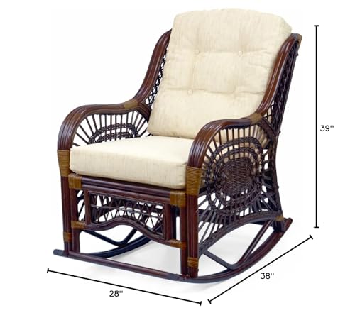 Malibu Rocking Handmade Lounge Chair ECO Natural Wicker Rattan Natural Color with Cream Cushion, INDOOR ONLY