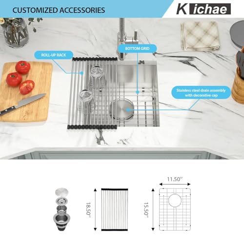 Kichae 12“ Deep Laundry Sink Undermount - 24 Inch Black Undermount Utility Sink Stainless Steel Single Bowl Under Counter Handmade Laundry Utility Room Basin