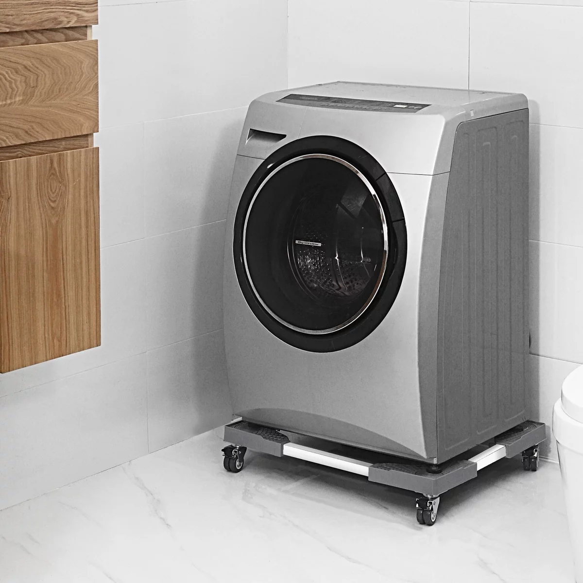 Adjustable Washing Machine and Dryer Stand with 4 Lifting Feet, 4 Swivel Casters with Brakes, 660 lb Capacity