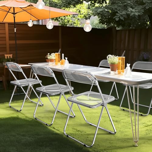 VINGLI Acrylic Folding Chairs 2 Pack, Clear Chair Foldable and Stackable, Plastic Panel & Metal Chrome Frame, Weight Capacity 350 lbs, Transparent