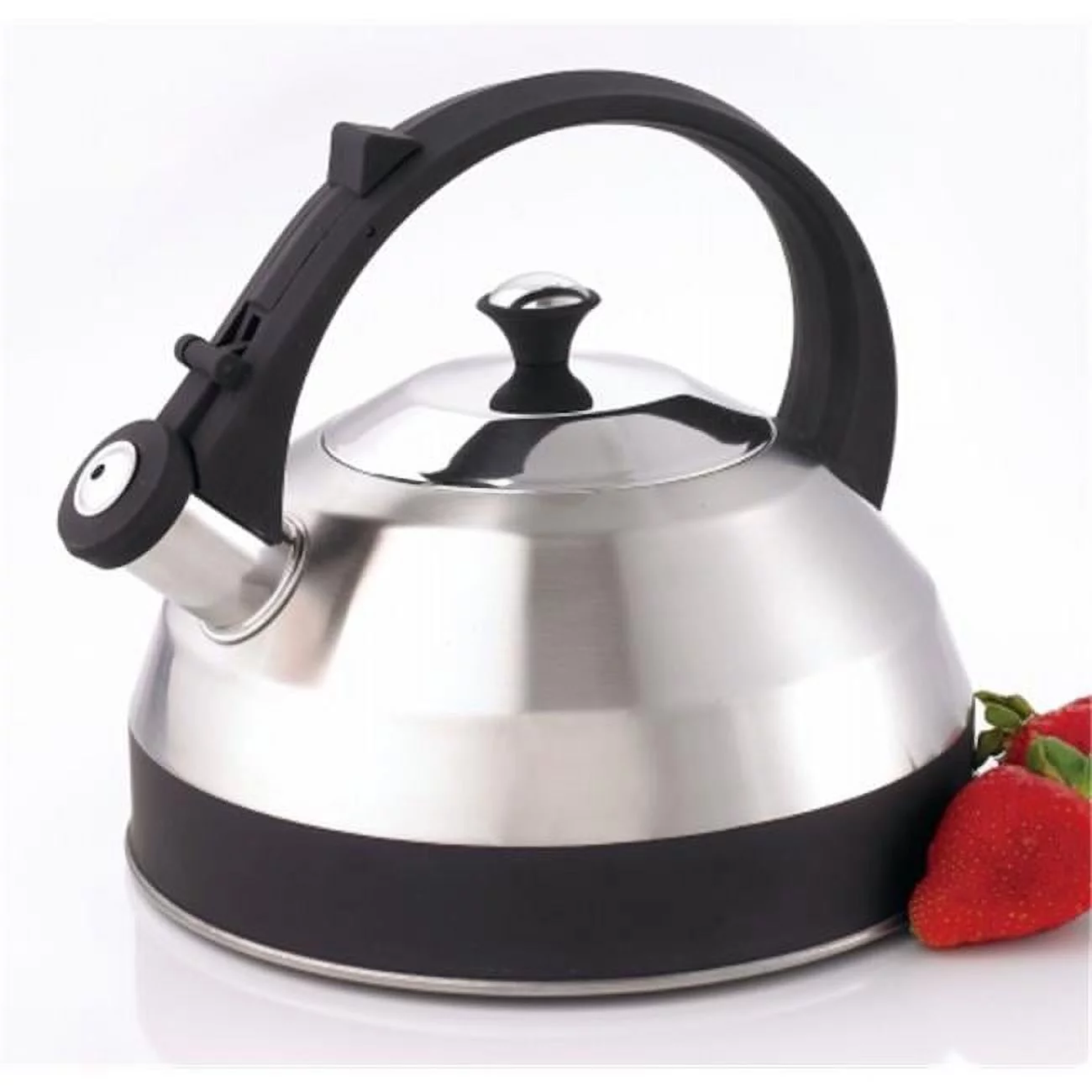 Creative Home Steppes 2.8 Qt. Stainless Steel Whistling Teakettle with Aluminum Capsulated Bottom, Brushed Finish Body with Black Matte Band and Coated Handle