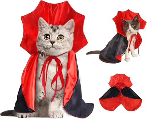 Pet Vampire Cape Cloak 8-Piece Red Black Halloween Pet Vampire Cloak Adjustable Cape Horror Style Dress Gift for Cats Dogs All Season