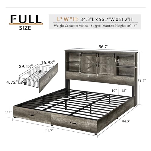 VanAcc Full Size Bed Frame, Wooden Platform Storage Bed with 51.2