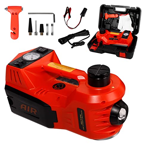 TYAYT 5 Ton Electric Hydraulic Car Jack Kit, Portable with LED Light, Compatible with Car, SUV, Truck, Lifting Range 6-17.7 Inches (Red)