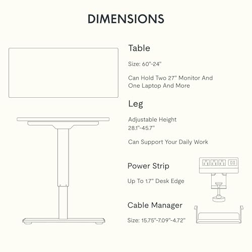 FLEXISPOT EN2 Whole-Piece Standing Desk with Clamp Power Strip, 55 x 28” Electric Stand Up Height Adjustable Desk with Cable Management (Black Frame + 55