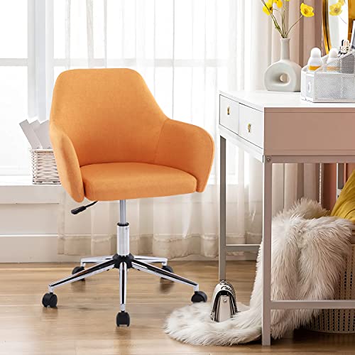 Warmiehomy Home Office Chair Modern Comfortable Computer Desk Chair Swivel Vanity Chair with Wheels and Back Height Adjustable Rolling Task Chair Cotton Linen Accent Chair,Beige