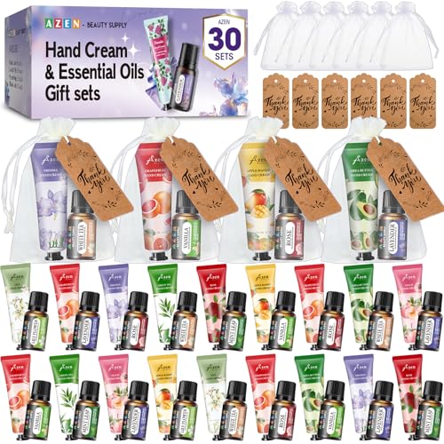 AZEN 30 Sets Bulk Gifts, Hand Cream and Lip Balm Bulk Set with Organza Bag Thank You Card, Baby Shower Wedding Gifts for Guests, Bridal Wedding Favors for Guests,Thank You Gifts for Women