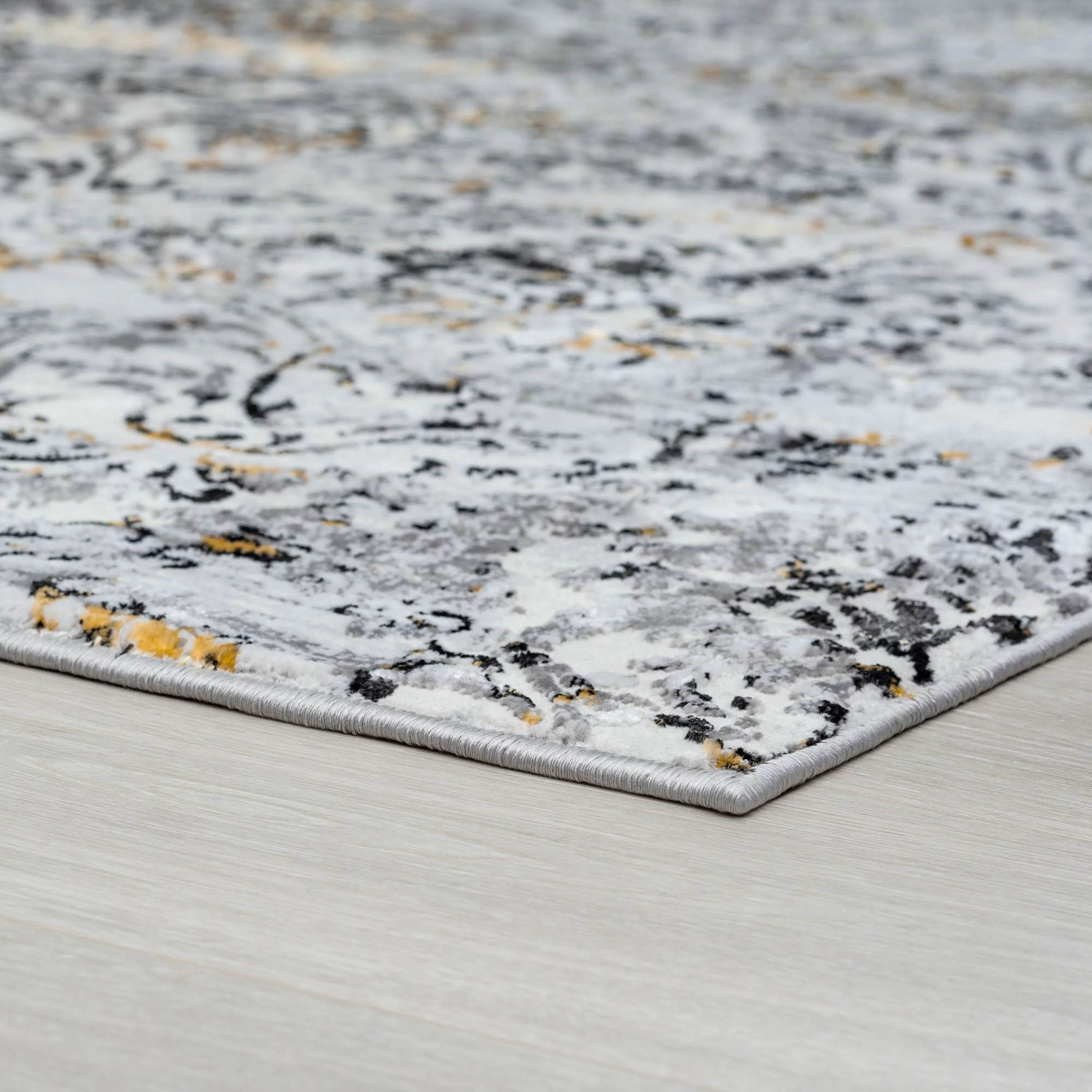 Transitional 5x7 Area Rug (5'3'' x 7'3'') Damask Yellow, Gray Living Room Easy to Clean