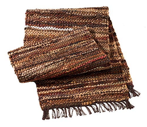 HF by LT Tucson Leather Table Runner, 13 x 78 inches, Handwoven Recycled Leather and Soft Cotton, Brown