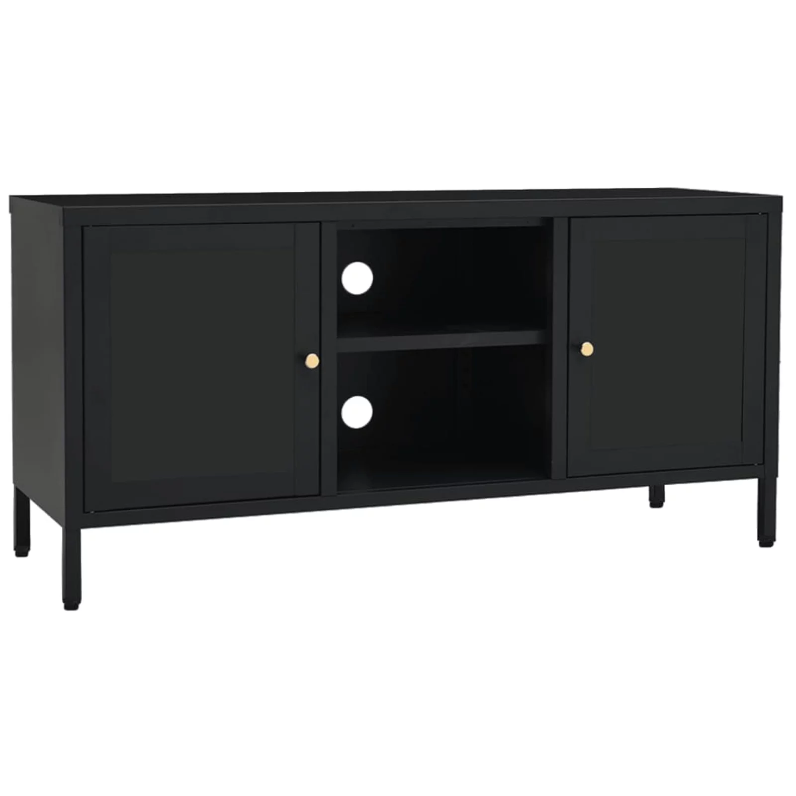 Dcenta TV Stand with 2 Glass Doors and Open Shelves Steel Television Cabinet Sofa End Side Table Black for Living Room Home Furniture 41.3 x 13.7 x 20.4 Inches (L x W x H)