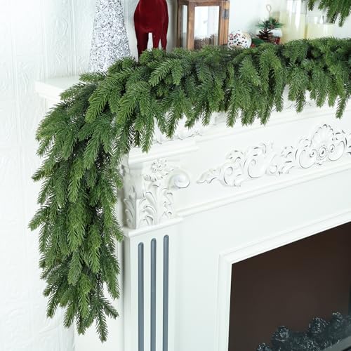 6Ft Christmas Garland Realistic Fuller,Natural Droopy,Lifelike Xmas Green Pine Cedar Mantle Garland for Table Mantle Wall Yard Fireplace Staircase, Garlands for Decoration Christmas Indoor Outdoor