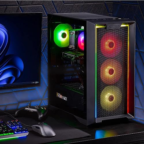 Skytech Nebula Gaming PC Desktop, Ryzen 5 5600 3.5 Ghz (4.4GHz Turbo Boost), NVIDIA RTX 3050 6GB GDDR6, 1TB SSD, 16GB DDR4 RAM 3200, 650W Gold PSU, Wi-Fi, Win 11 Home