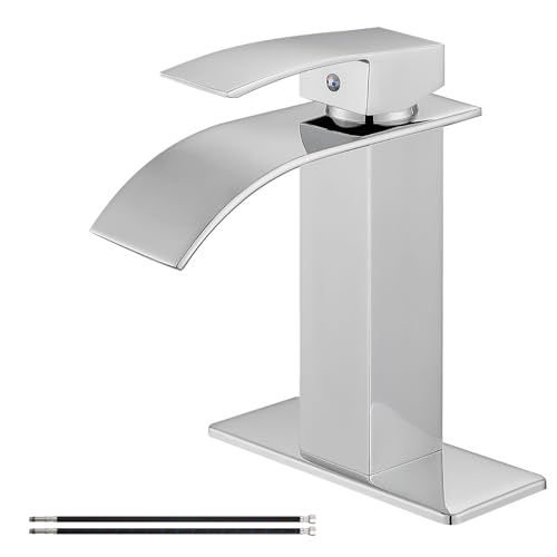 Airuida Brushed Gold Tall Waterfall Bathroom Vessel Sink Faucet Modern Bathroom Vanity Faucet Single Handle Single Hole Farmhouse Bar Mixer Tap Washbasin Faucet Deck Mount