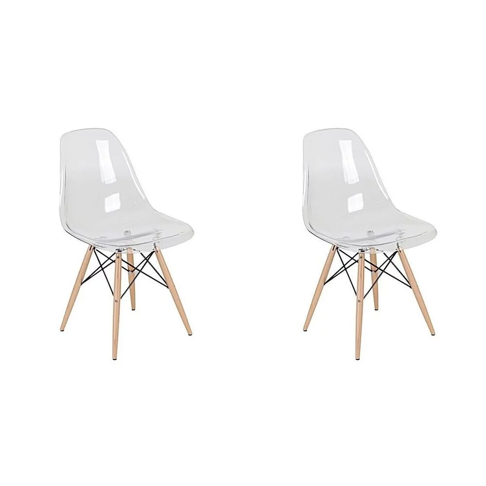 Casa Space Décor Mid-Century Modern Eiffel Style Dining Chair with Wood Legs - Black (Set of Two) Clear Acrylic