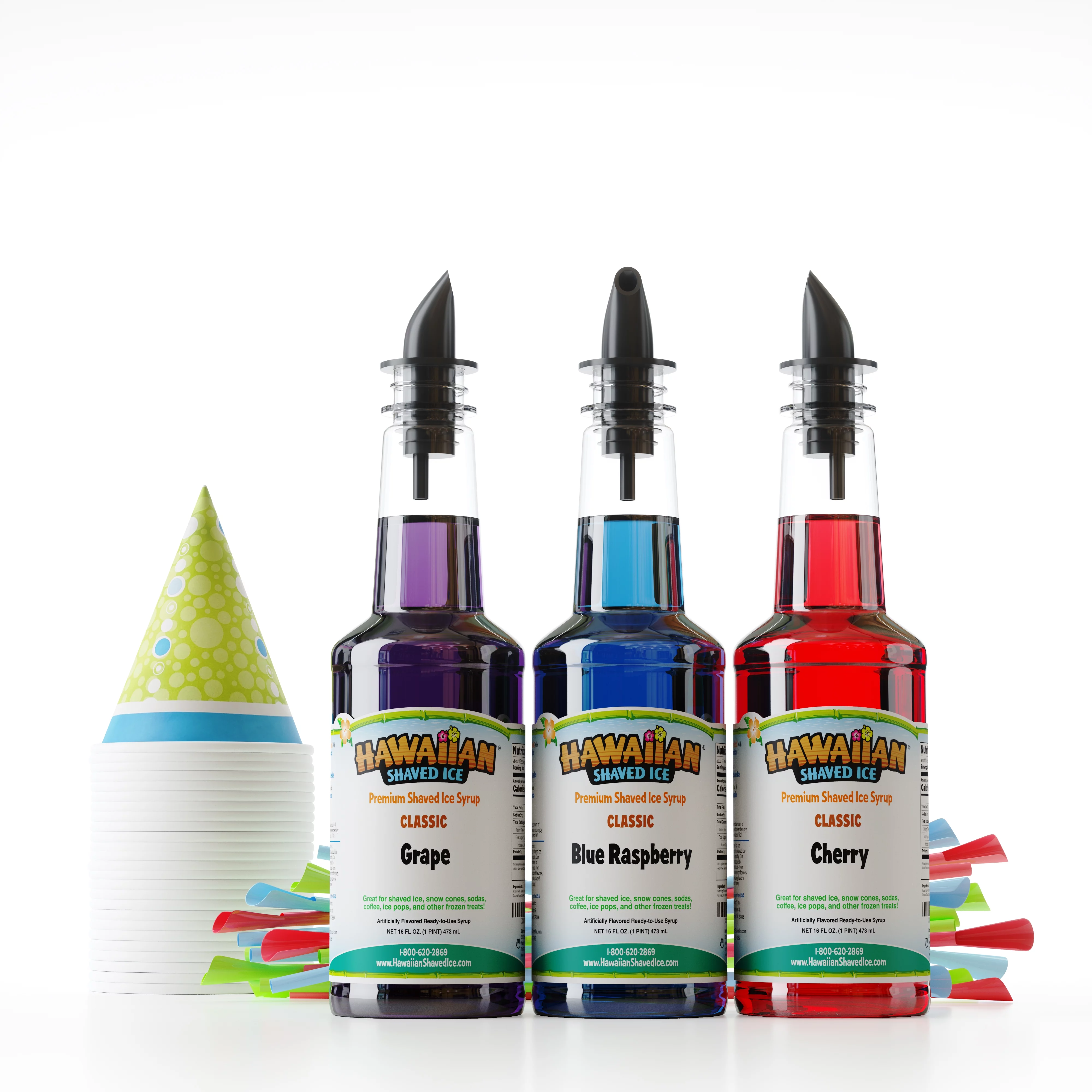 Hawaiian Shaved Ice 3 Flavor Fun Syrup and Accessories Pack
