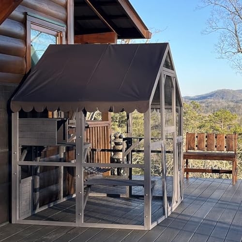 Aivituvin Cat House Outdoor Catio Kitty Enclosure with Super Large Enter Door,Wooden Cat Cage Condo Indoor Playpen with Platforms,Small House,70 Inch
