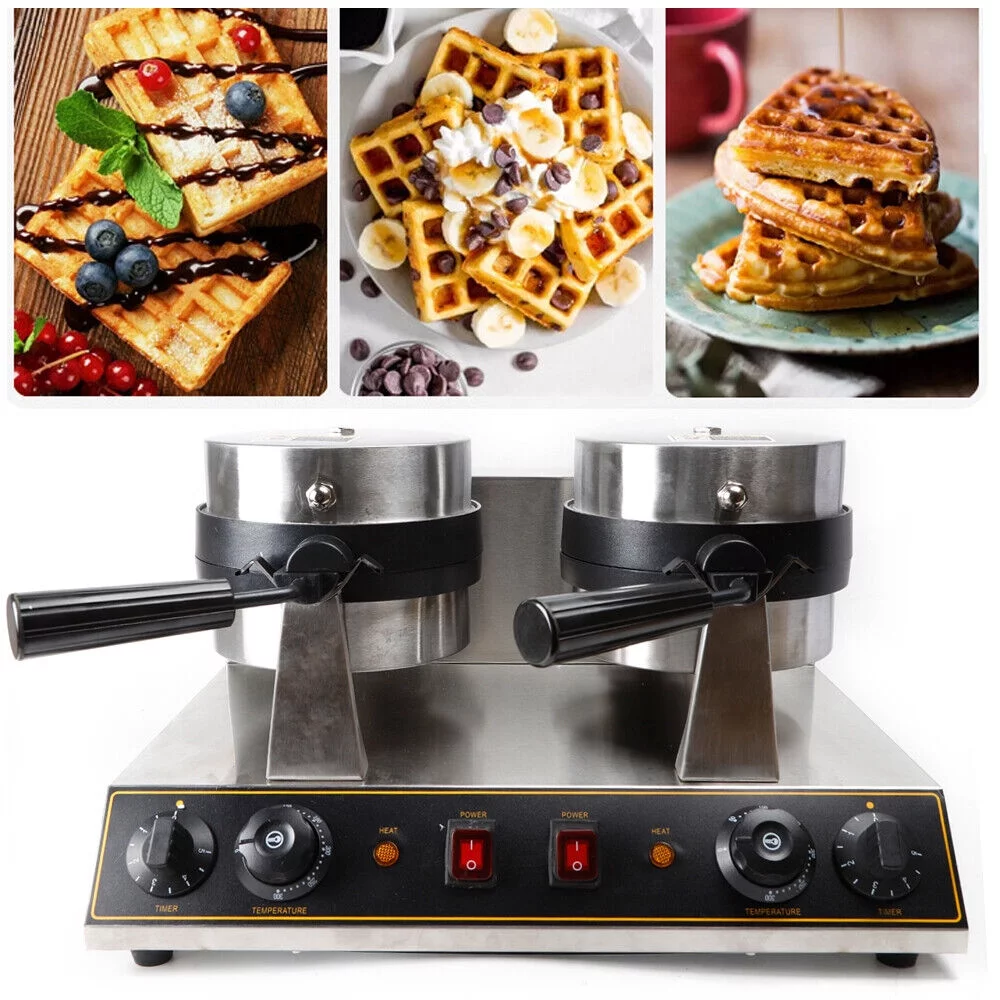 DENEST Dual Rotating Belgian Waffle Maker Commercial Non-Stick 7