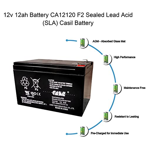 CASIL 12v 12ah F2 Sealed Lead Acid AGM Rechargeable Deep Cycle Battery (1 Pack)