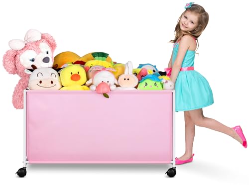 MISSLO Large Toy Box with Wheels Big Toy Chest for Kids Organizer Toy Storage Bin, 124L, Black