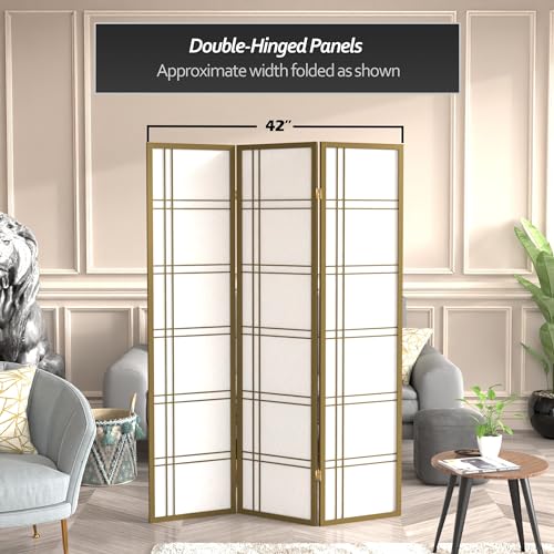 Red Lantern 6 ft. Tall Double Cross Shoji Screen-Grey-3 Panels Room Divider