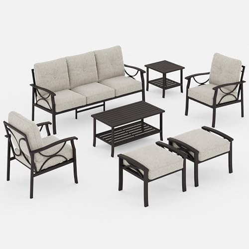 Wisteria Lane 5-Piece Outdoor Patio Furniture Set, Outdoor Metal Sectional Furniture with Cushions, Outdoor Conversation Seating Set with Coffee Table for Balcony, Garden, Deck, Backyard, Grey