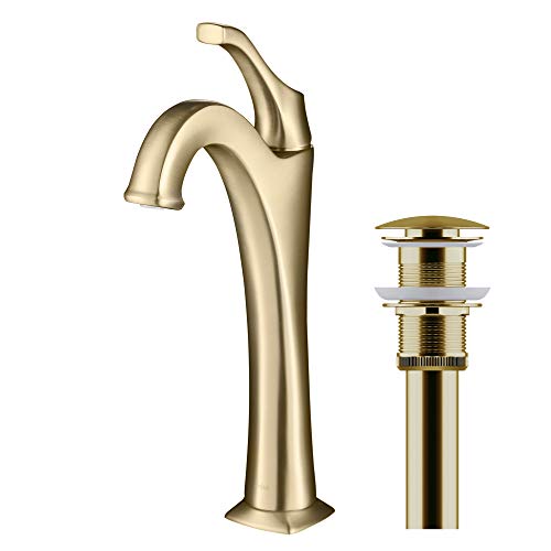 KRAUS KVF-1200BG Arlo™ Brushed Gold Tall Vessel Bathroom Faucet with Pop-Up Drain