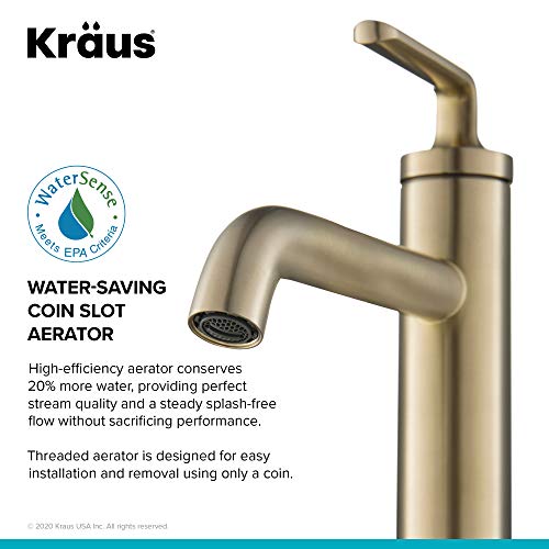 KRAUS Ramus Single Handle Vessel Sink Bathroom Faucet with Pop-Up Drain in Brushed Gold, KVF-1220BG