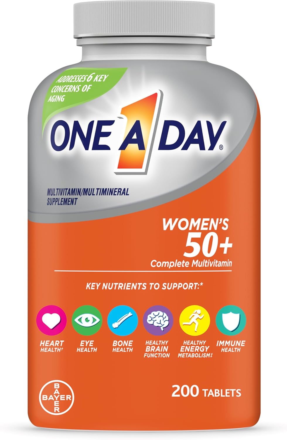 One A Day Women’s 50+ Multivitamins Tablet, Multivitamin for Women with Vitamin A, C, D, E and Zinc for Immune Health Support*, Calcium & more, 200 Count