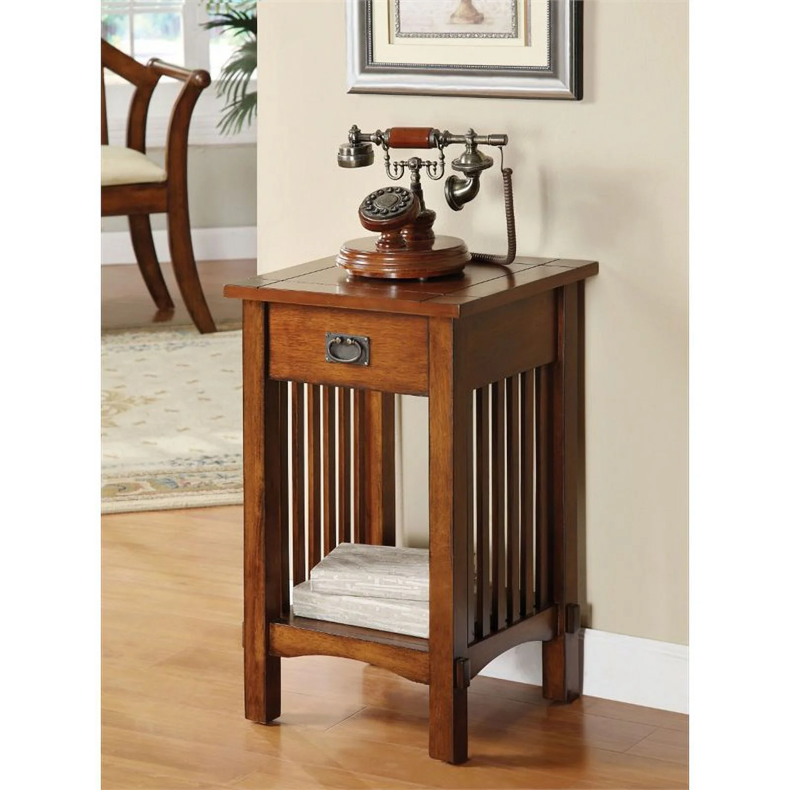 Furniture of America Davis 2-Piece Antique Oak Wood Shelf and End Table Set