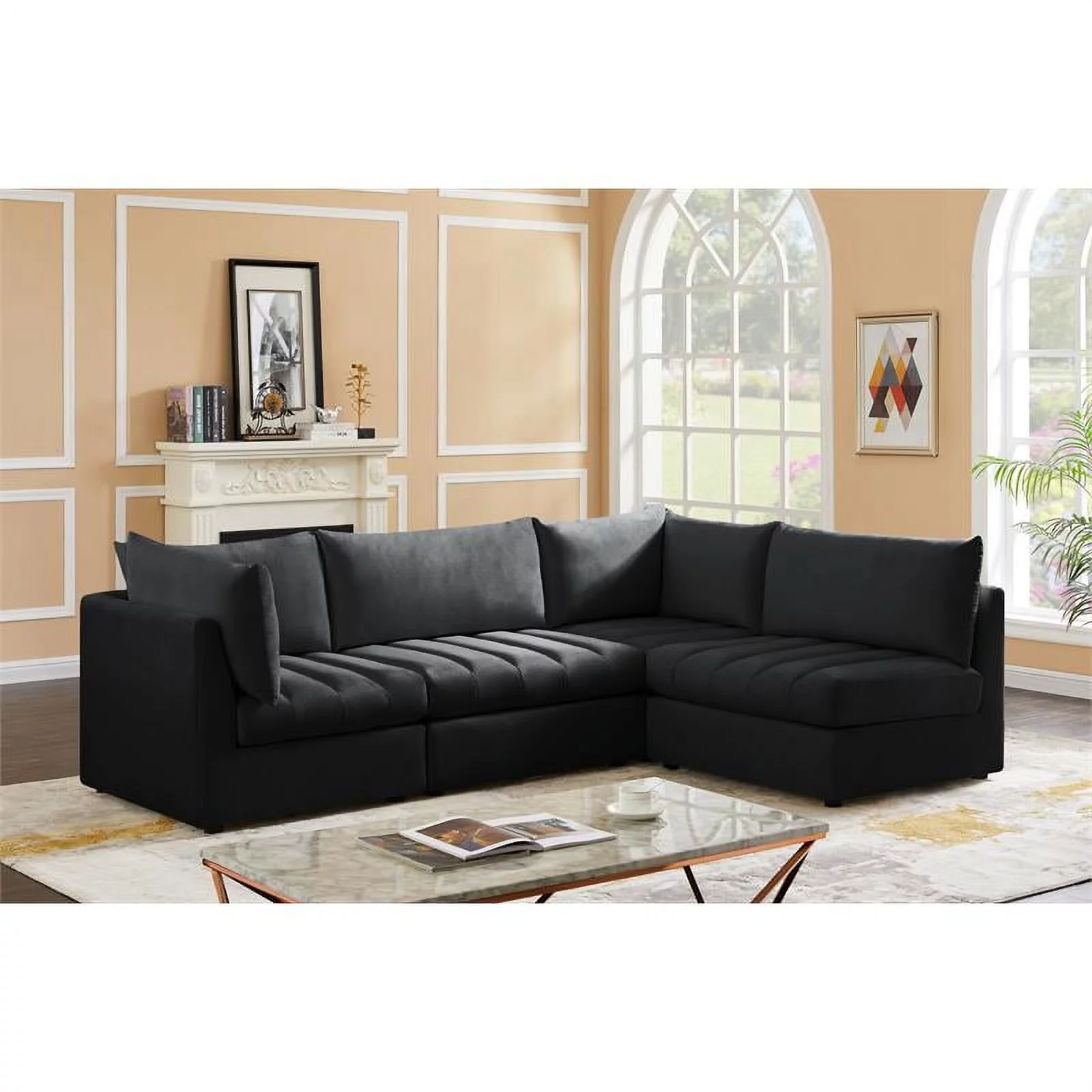 Meridian Furniture Jacob Black Velvet Modular Sectional