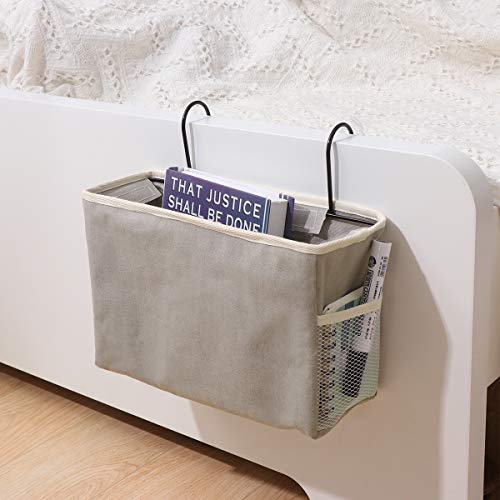Bedside Storage Organizer Holder Container Hanging Organizer for Dorm Bed Rails Organizing Tablet Magazine Holder (Black) (Grey)
