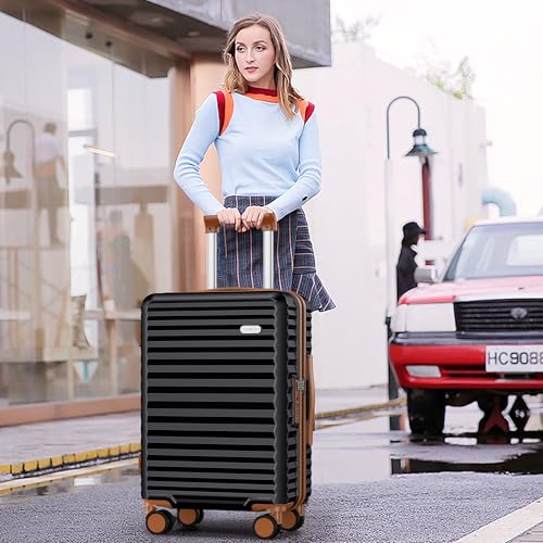 SHOWKOO Luggage Sets 3 Piece Hardside Expandable Suitcase with Double Spinner Wheels Tsa Lock, (Beige White, 5 piece set)