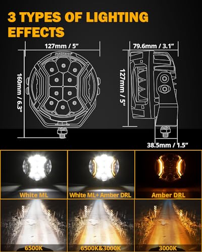Auxbeam V-MAX Series 72W LED Pod Driving Lights, 4x2.5 Inch Rectangle Side Shooter Offroad Cube Spotlights with Amber DRL, 270° Combo Beam 6 Modes White/Amber/Yellow Auxiliary Lights with Covers