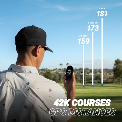 Blue Tees Golf Ringer - Magnetic Golf GPS Handheld, Touch Screen Display, Water Resistant Golf Distance Range Finder, 40,000+ Preloaded Courses, 10+ Hours Battery, Built-in Magnetic Strip