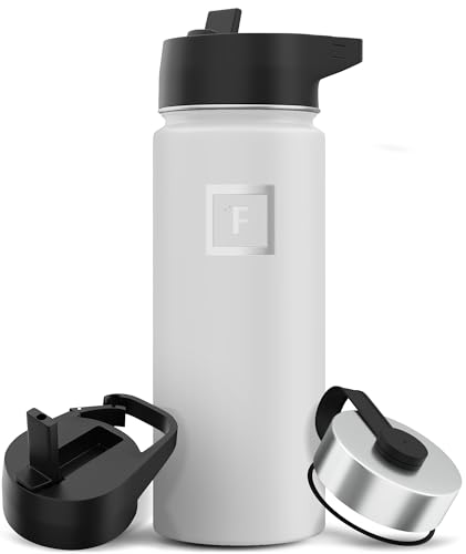 IRON °FLASK Camping & Hiking Hydration Flask with 3 Lids - Stainless Steel, Double Walled & Vacuum Insulated Water Bottle - Leak Proof & BPA Free (Midnight Black, Straw - 40 oz)