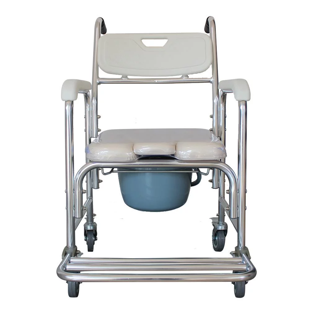 UBesGoo Multifunction Medical Transport Wheelchair Aluminum Shower Chair Bedside Commode Chair Bathroom Toilet Seat with Locking Wheels & Padded Seat