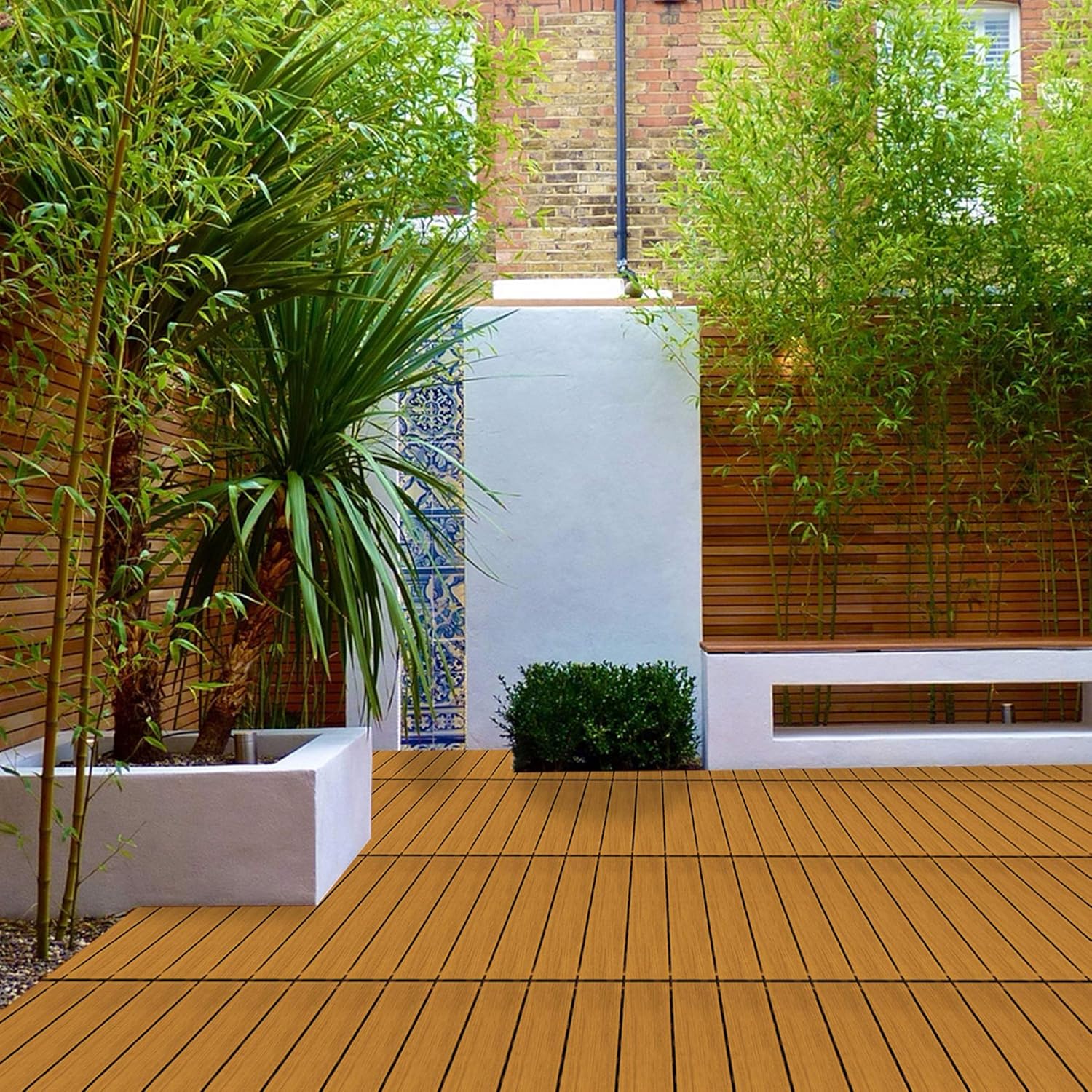 Domi Outdoor Living 9PCS Aluminum Interlocking Deck Patio Decking Tiles, 12” x 12” Wood Acacia Interlocking Decking