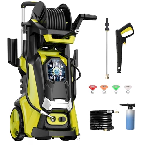 Electric Pressure Washer 5000PSI-Max 3.6GPM Power Washer Touch Screen Adjustable Pressure,4 Nozzles and 500ml Foam Cannon Power Washer Cleaning for Patio Yellow